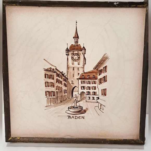 Vintage Switzerland Baden Town Clock Tower Tile Trivit - Picture 2 of 9